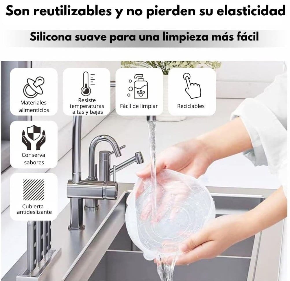 Set 6 tapas elásticas de silicona 3x1 | Envío Gratis