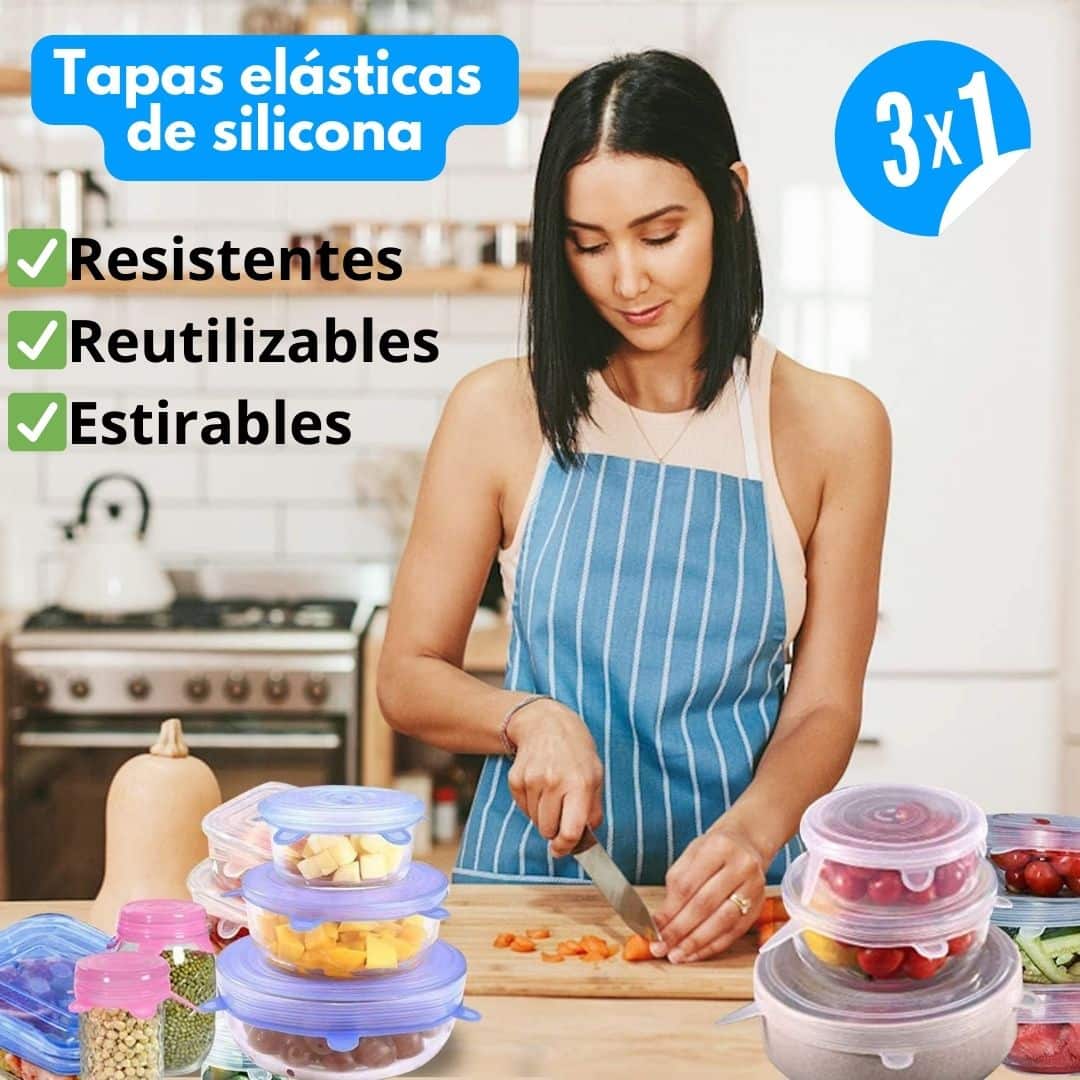 Set 6 tapas elásticas de silicona 3x1 | Envío Gratis