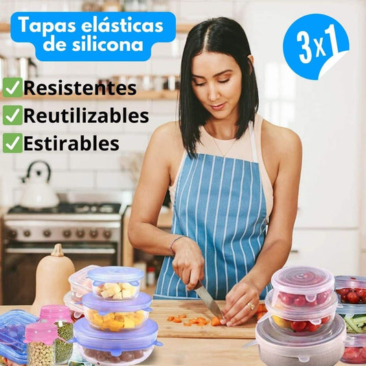 Set 6 tapas elásticas de silicona 3x1 | Envío Gratis