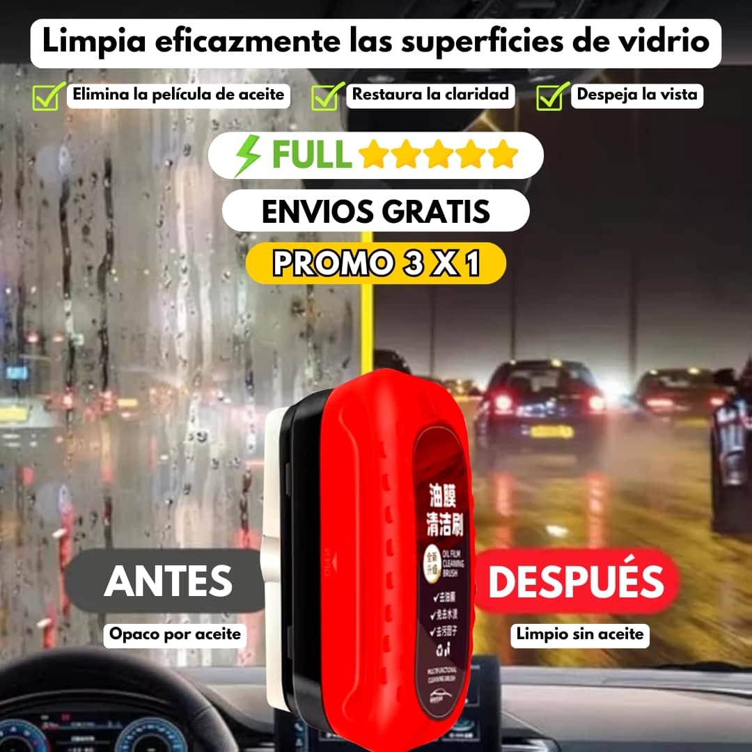 Cepillo removedor de aceite para vidrio de coche 3x1 | Envío Gratis